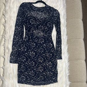 Express Elegant Navy and Silver Lace Dress